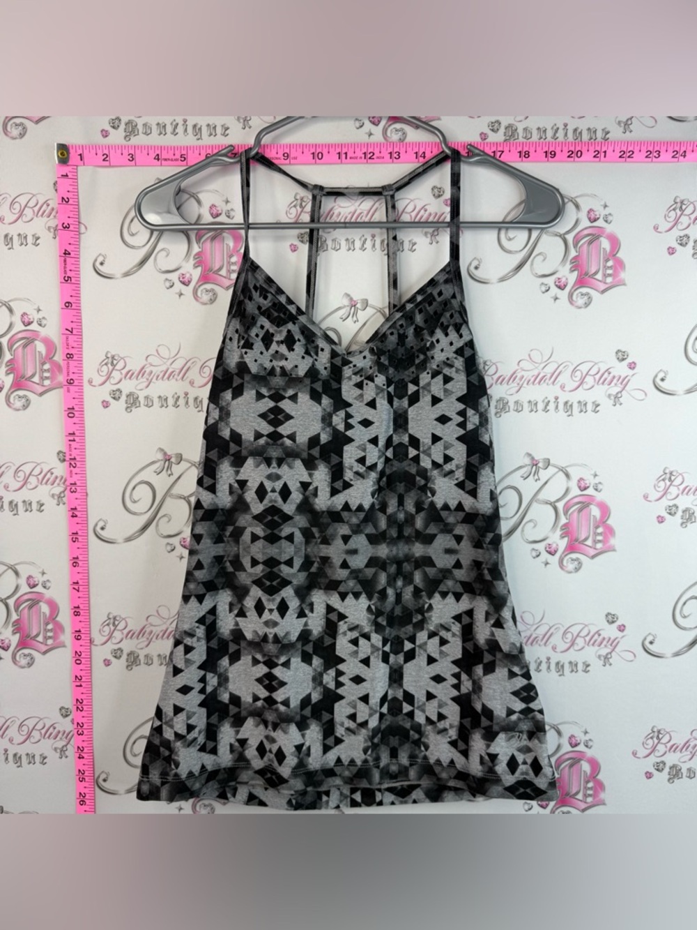 MPG Black & Gray Activewear Tank - Geometric Waistband Detail Noodle Straps